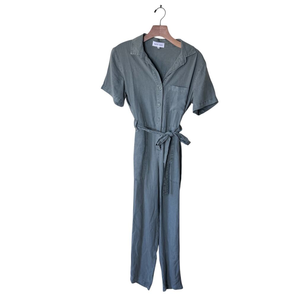 BELLA DAHL Utility Short Sleeve Button Up Jumpsuit Size Small GREEN